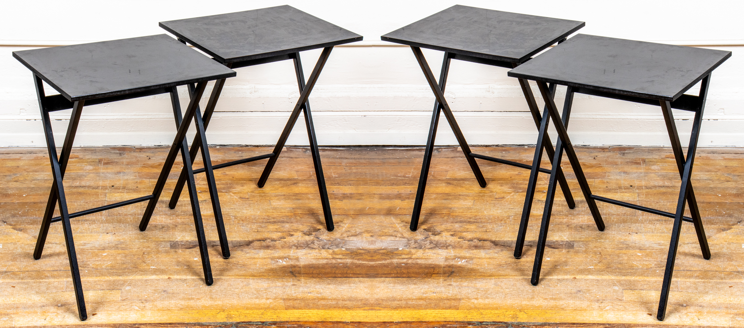 BLACK LACQUERED FOLDING TABLES, SET