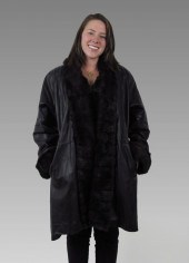 BLACK LEATHER COAT WITH FAUX F
