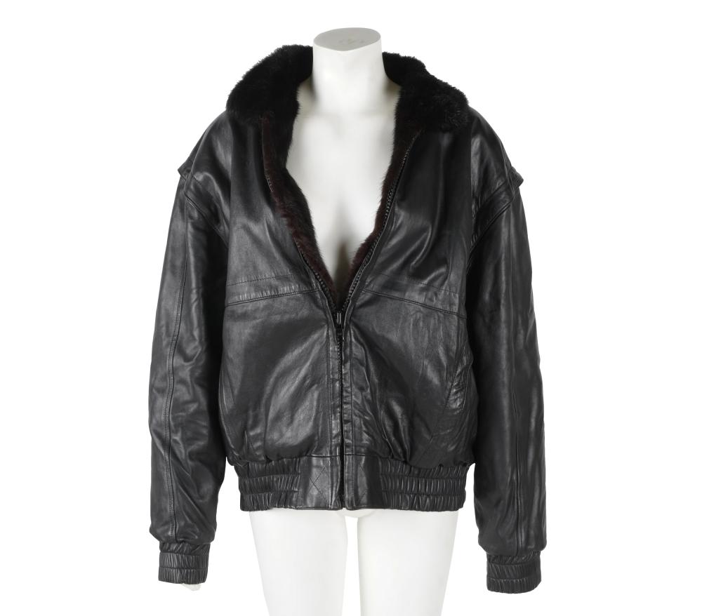 BLACK LEATHER FUR JACKETFue lined