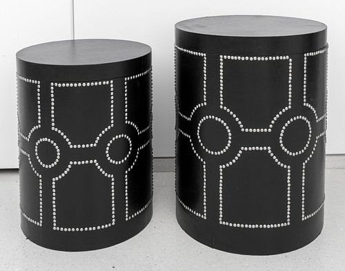 BLACK LEATHER NESTING END TABLE /