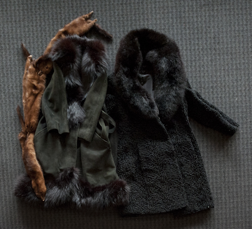 Black mink and leather coat