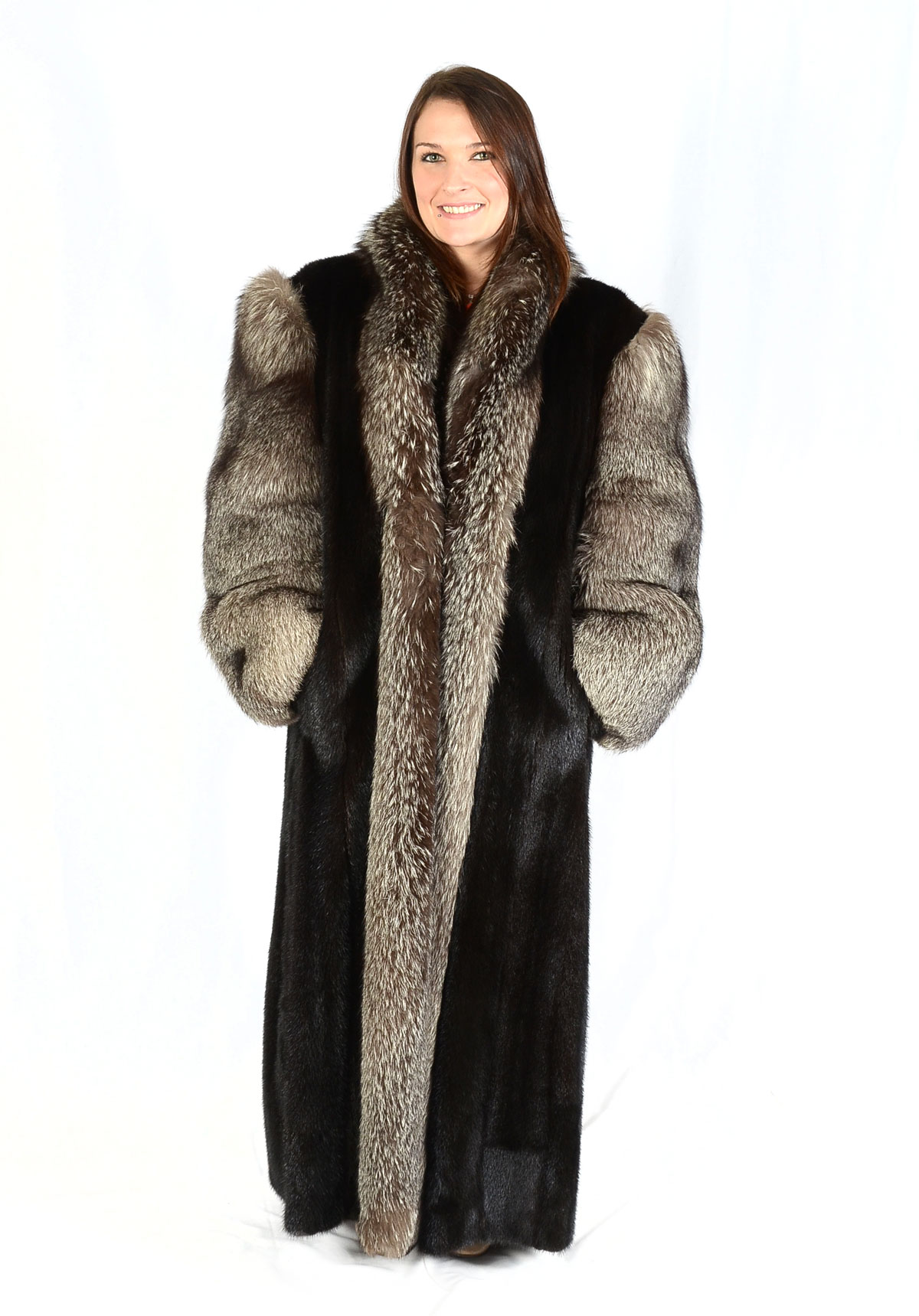 BLACK MINK COAT WITH GREY FOX