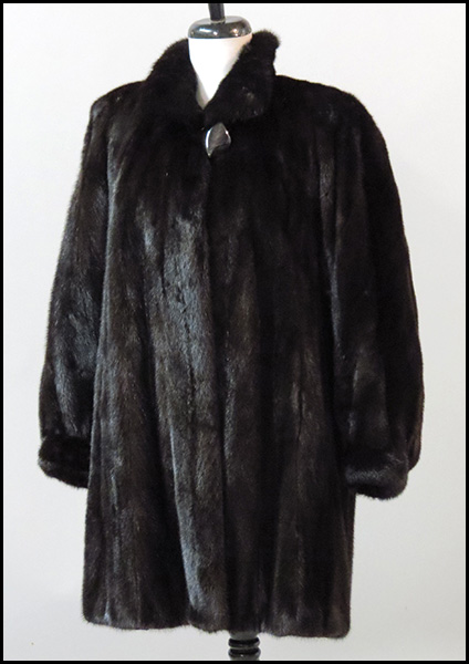 BLACK MINK SWING COAT. Size 8-10