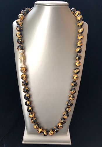 BLACK OBSIDIAN GOLD ENGRAVED BEAD