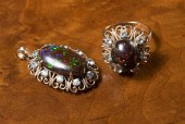 BLACK OPAL AND AQUAMARINE RING