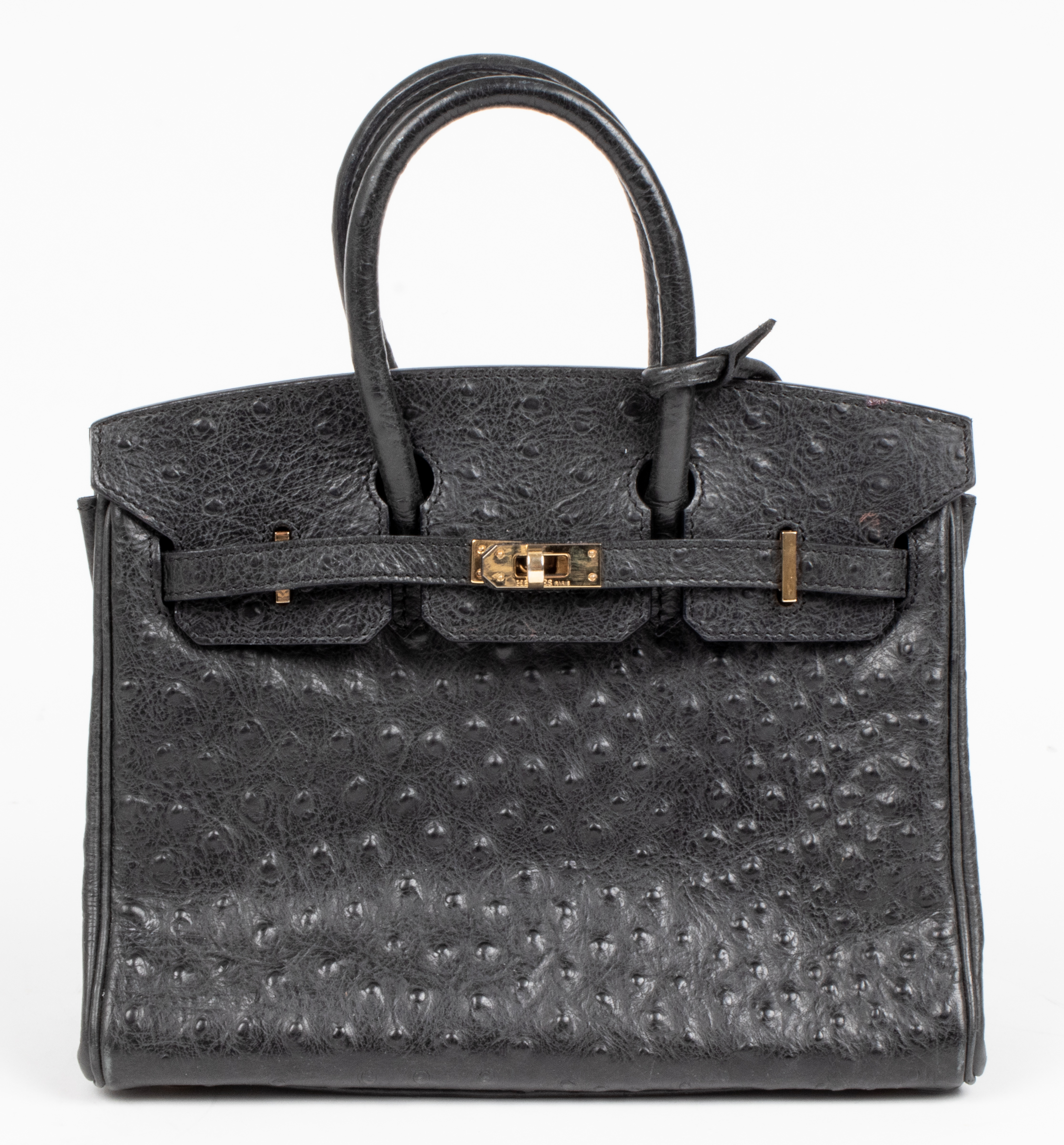 BLACK OSTRICH-PRINT LEATHER 25CM