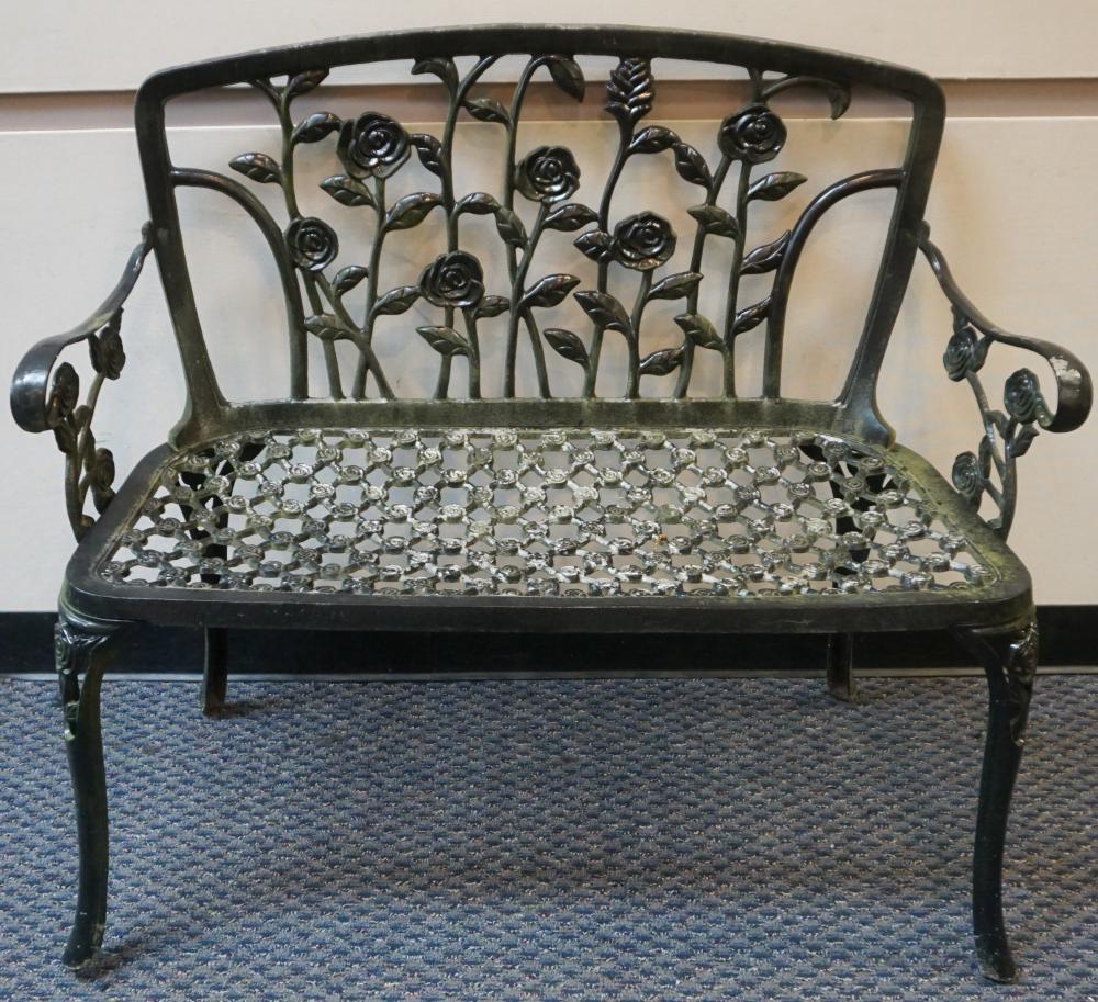 BLACK PAINTED ALUMINUM SETTEE, L: