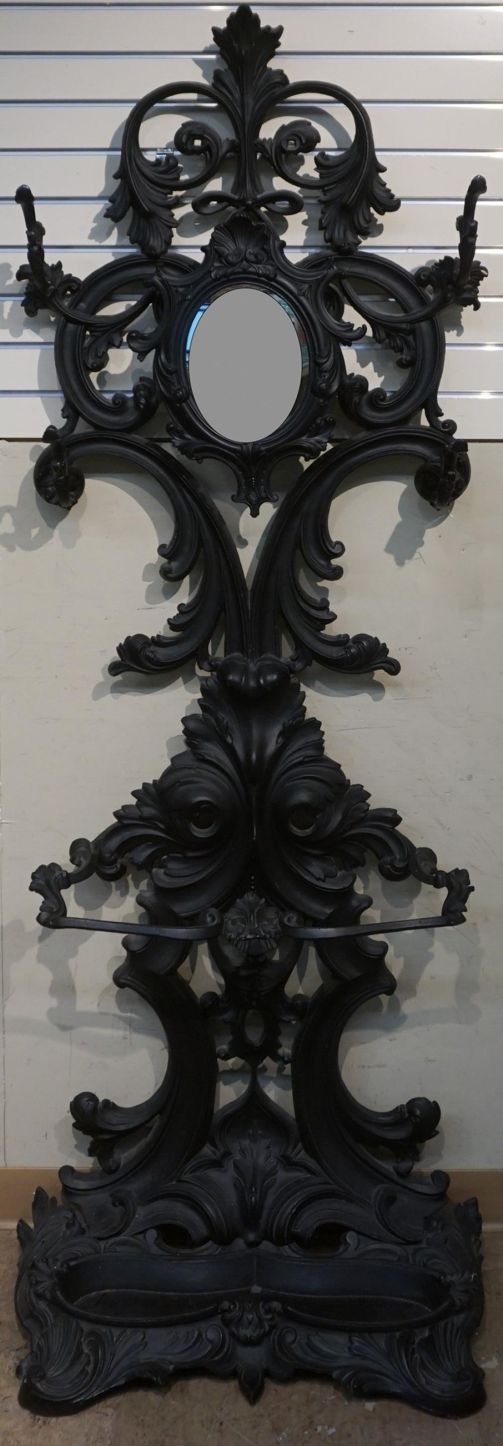 BLACK PAINTED CAST IRON MIRRORED