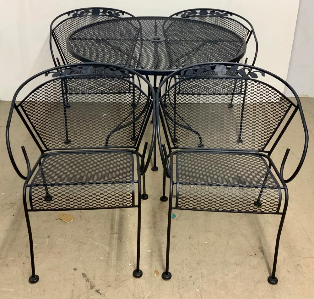 BLACK PAINTED CAST IRON TABLE AND