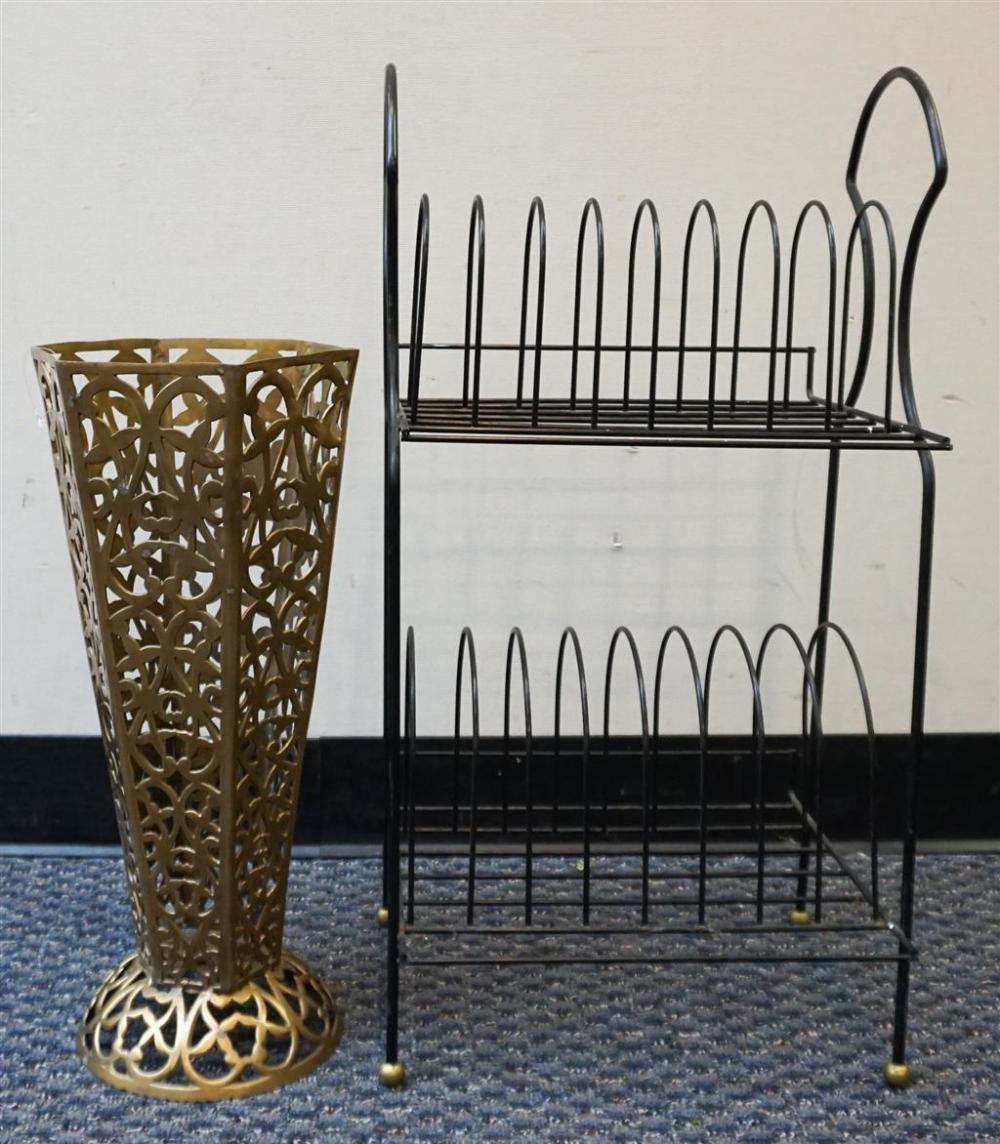 BLACK PAINTED METAL RECORD RACK AND