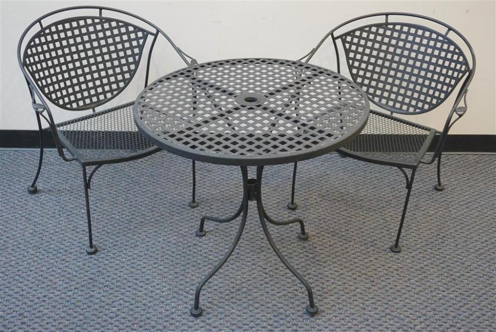 BLACK PAINTED METAL ROUND TABLE AND