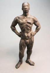 BLACK PAINTED PLASTER SCULPTUR