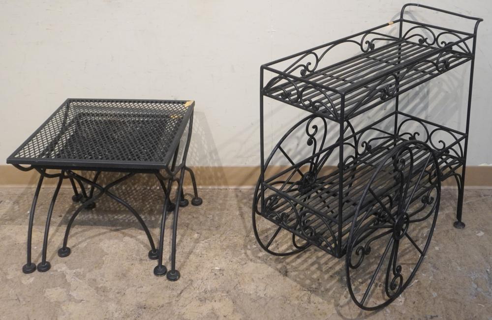 BLACK PAINTED WROUGHT IRON TEA CART