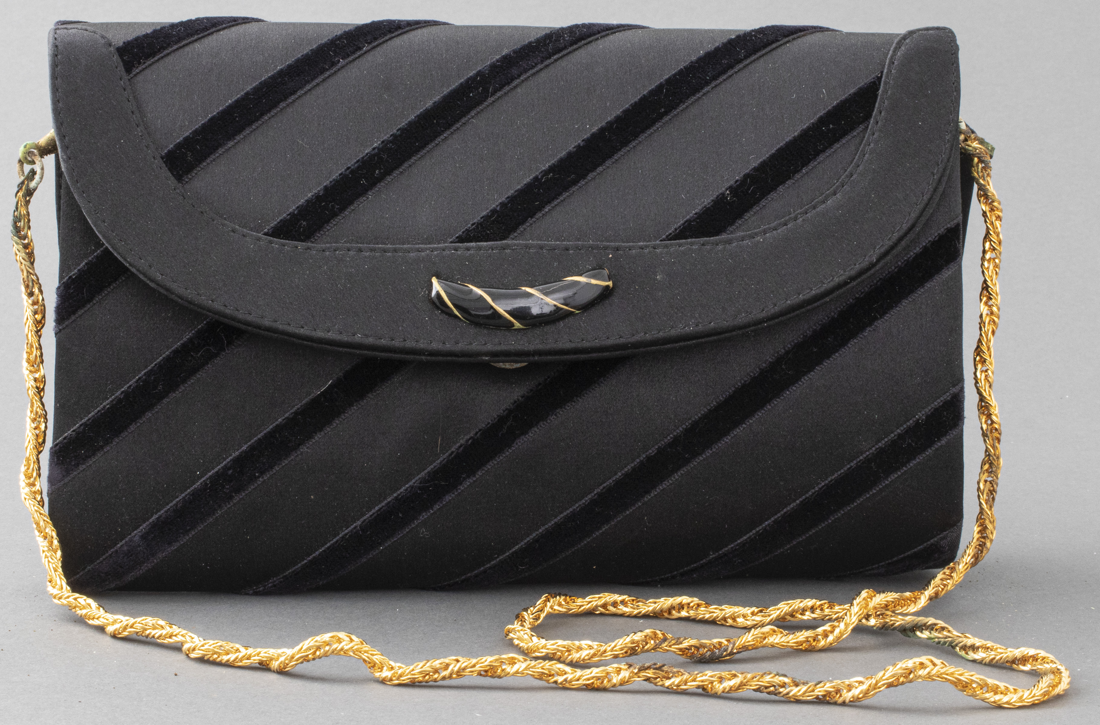 BLACK SATIN AND VELVET CLUTCH