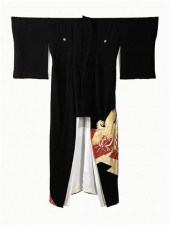 Black silk hand-painted kimono