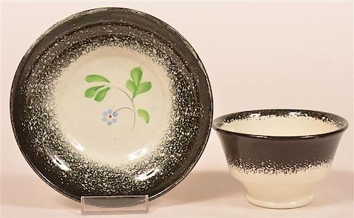 BLACK SPATTER IRONSTONE BLUE FLOWER