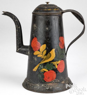 BLACK TOLEWARE COFFEEPOT, 19TH