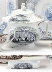     	Black transferware chambe
