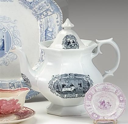 Black transferware teapot   