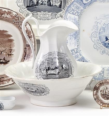 Black transferware washbowl and