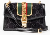 BLACK VELOUR AND LEATHER HANDB