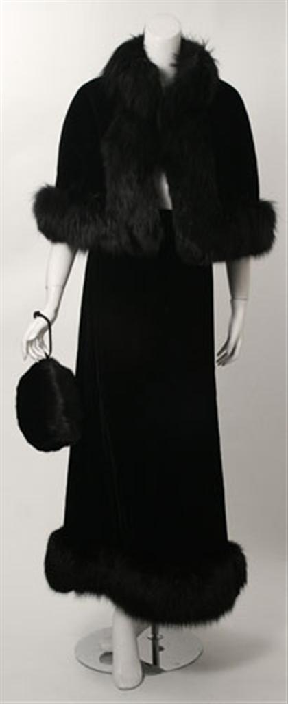 Black velvet and dyed fox ensemble