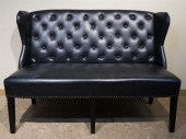 BLACK VINYL UPHOLSTERED SETTEE