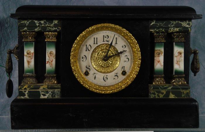 Black wood Ingraham mantle clock,