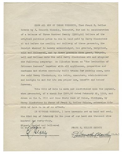 BLACKSTONE’S BILL OF SALE FOR THE