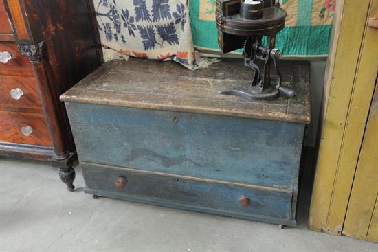 BLANKET CHEST. Blue painted pine