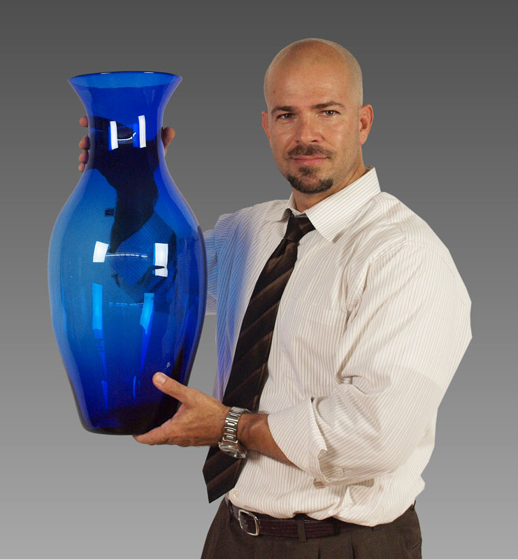 BLENKO 22'' TALL COBALT GLASS VASE: