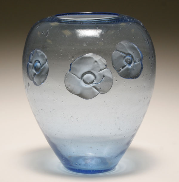 Blenko Wild Rose blue art glass