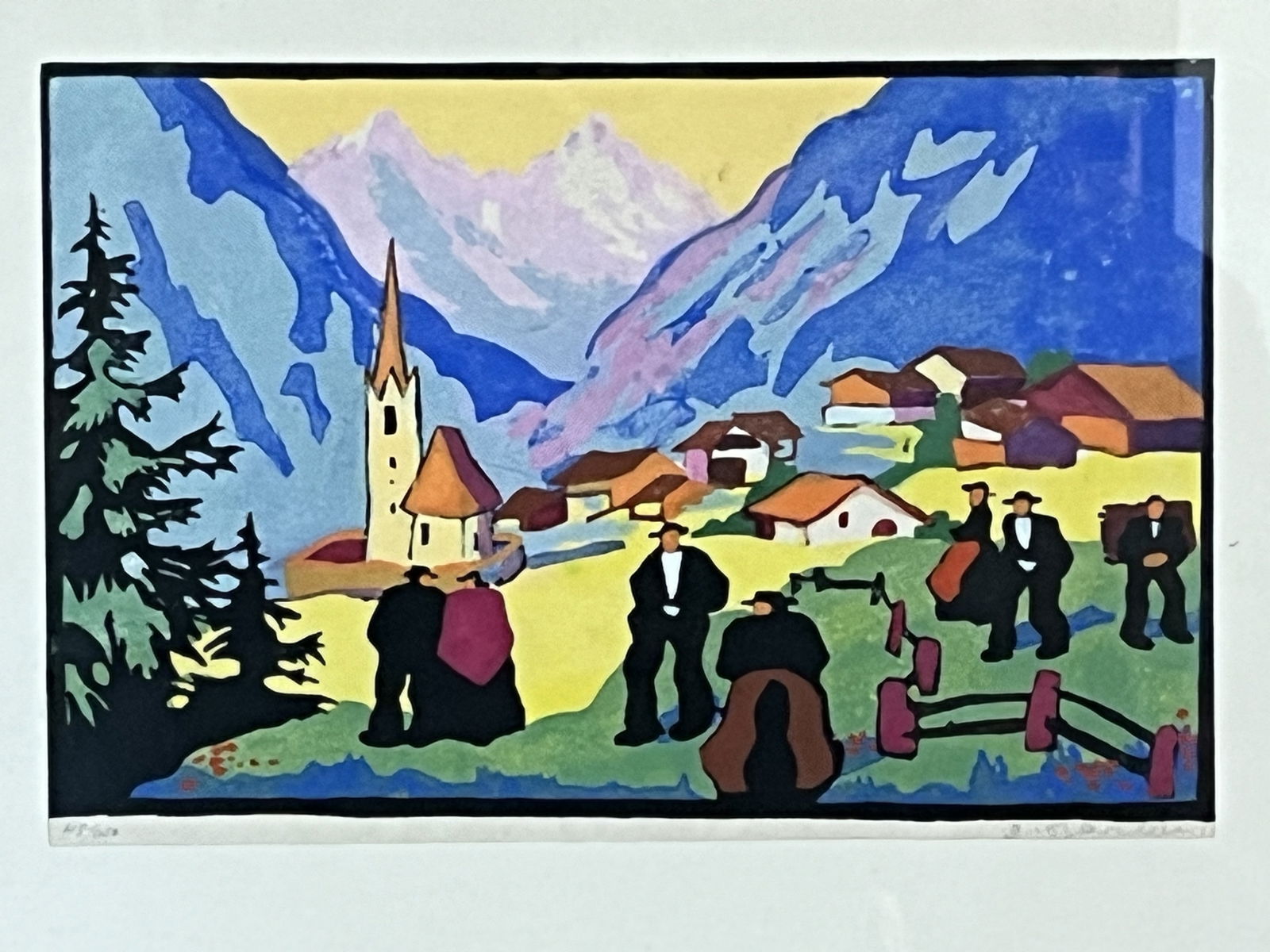 BLOCK PRINT, SWISS VILLAGEA