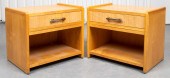 BLONDE WOOD SIDE TABLES, PAIR