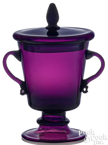 BLOWN AMETHYST GLASS LOVING CUP AND