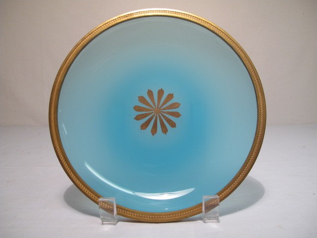 Blown blue opaline glass bowl