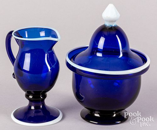 BLOWN COBALT BLUE GLASS SUGAR AND