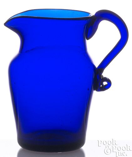 BLOWN COBALT GLASS CREAMER, 19TH