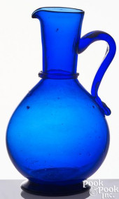 BLOWN COBALT GLASS CRUET, 19TH