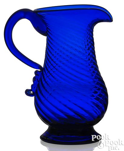 BLOWN COBALT GLASS FOOTED SWIRL
