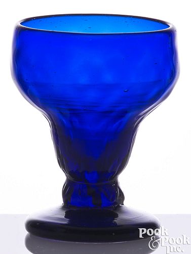 BLOWN COBALT GLASS PATTERN MOLDED