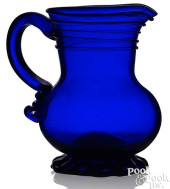 BLOWN COBALT GLASS PITCHER, 19