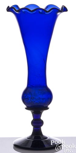 BLOWN COBALT GLASS TRUMPET VASE,