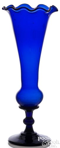 BLOWN COBALT GLASS TRUMPET VASE,