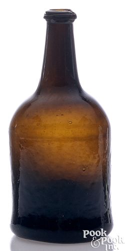 BLOWN DEEP OLIVE GLASS WINE BOTTLE,
