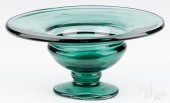 BLOWN GLASS DEEP GREEN FOOTED