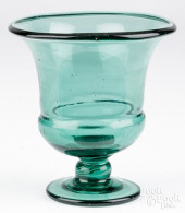 BLOWN GLASS DEEP GREEN FOOTED