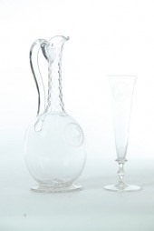 BLOWN GLASS EWER AND ALE GLASS