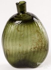 BLOWN OLIVE GREEN PITKIN FLASK