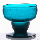 BLOWN TEAL GLASS SALT CELLAR,